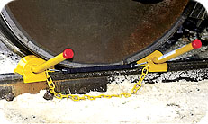 4011-03 Rail Chocks 
B Type Double Steel Rail Chock Exposed Rail. 
Weight 12 lbs.