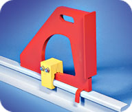 4016-21 Crane Stops 
Non-Slide Bumper Crane Stop
Wedge stands 15 inches above top of rail. Underside of crane bumper should not be more than 12" above top of rail. Specify rail size and section.